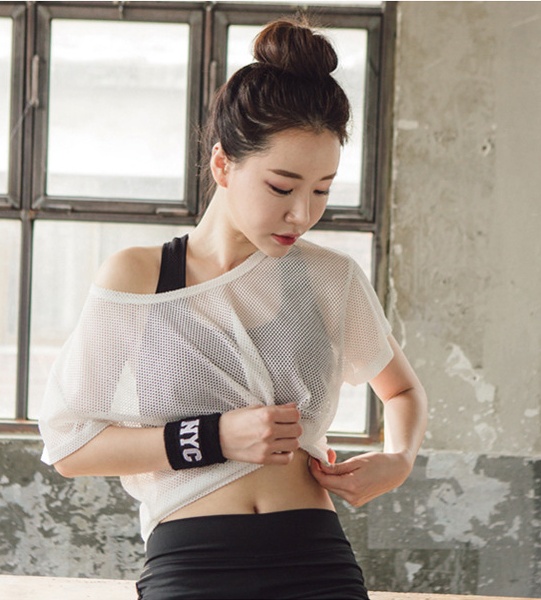 Women Yoga Shirt Hollow Out Mesh Blouse Crop Tops Sports Running Tshirt Breathable Fitness Tops Gym Clothing for Women