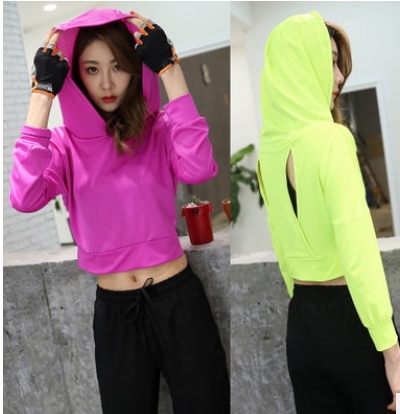 Fitness Yoga Tops Quick-drying long-sleeved T-shirts Sports hooded blouses